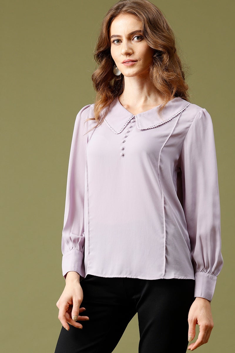 Lilac Medium Length Peter Pan Collar Polyester Top