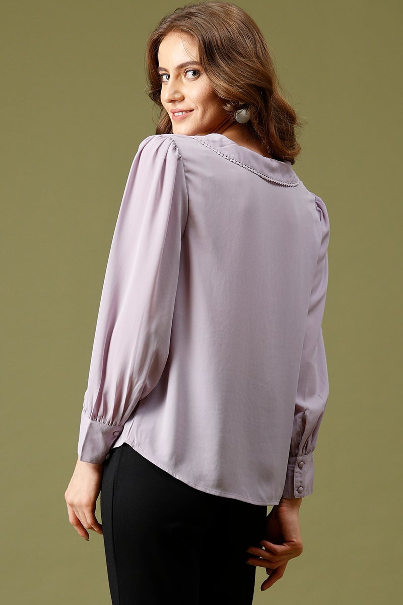 Lilac Medium Length Peter Pan Collar Polyester Top