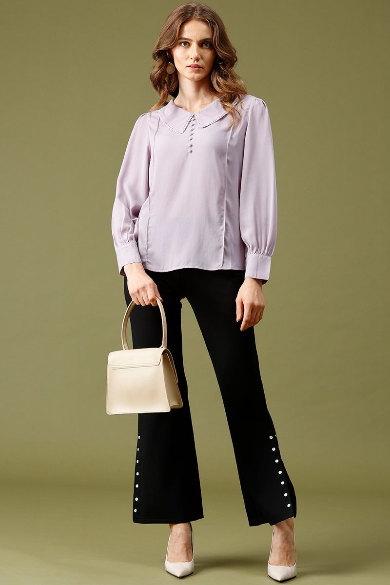 Lilac Medium Length Peter Pan Collar Polyester Top