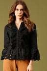 Black Medium Length Round Neck Cotton Top
