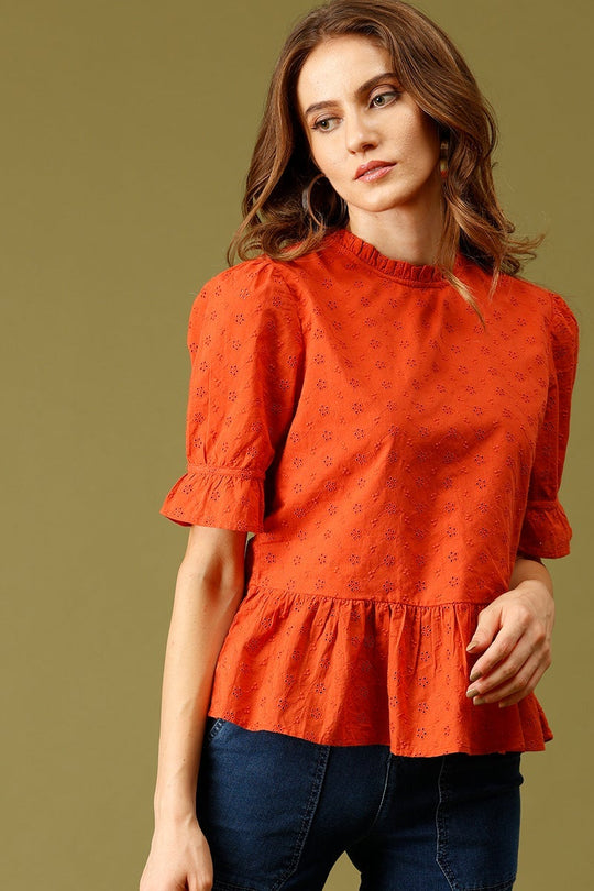 Burnished Sunset Medium Length Choker Neck Cotton Top