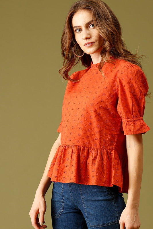 Burnished Sunset Medium Length Choker Neck Cotton Top