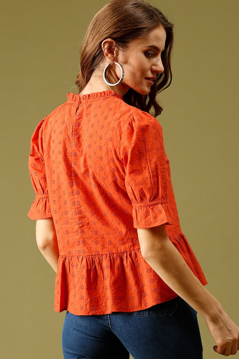 Burnished Sunset Medium Length Choker Neck Cotton Top