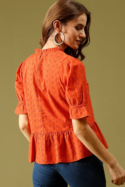 Burnished Sunset Medium Length Choker Neck Cotton Top