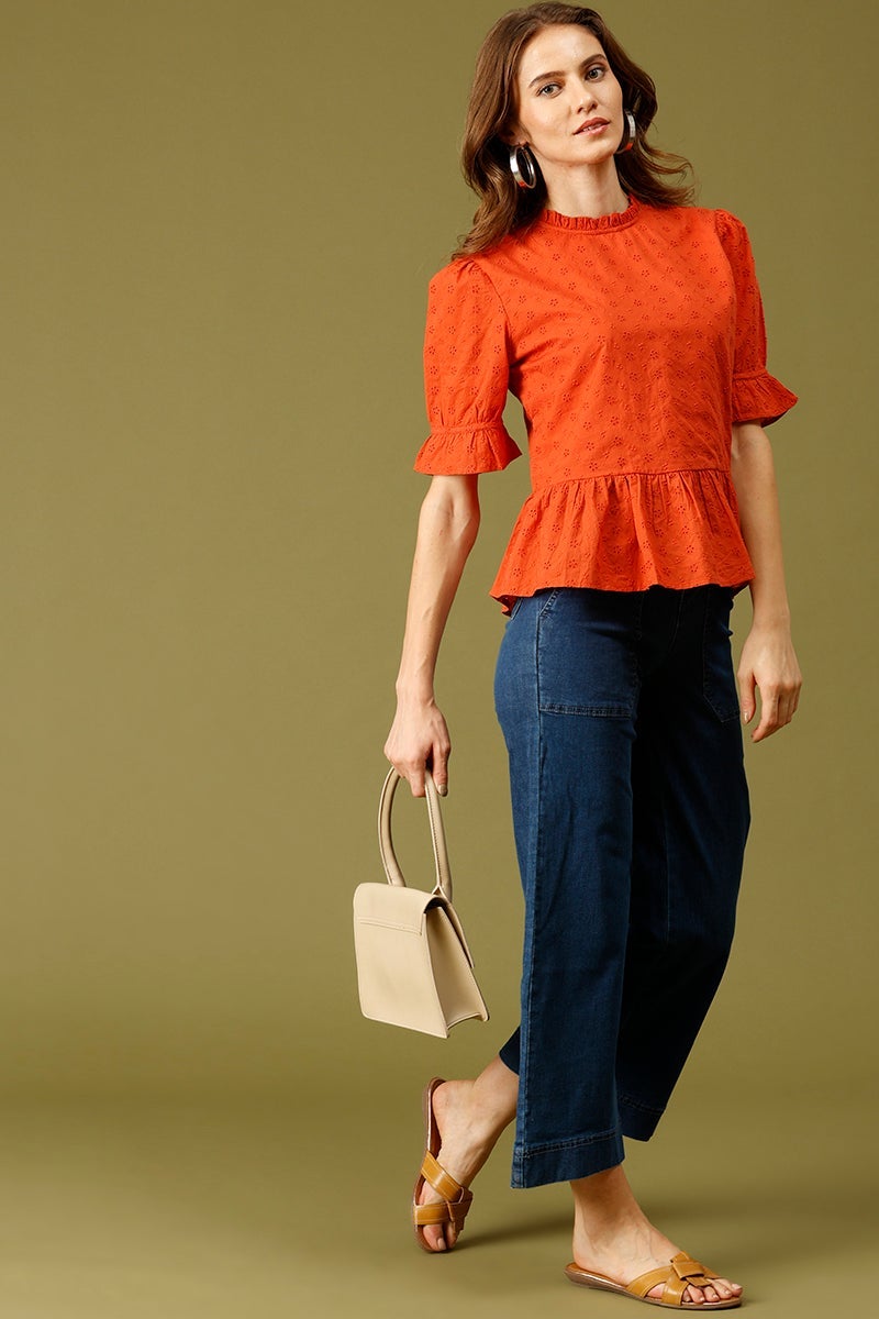 Burnished Sunset Medium Length Choker Neck Cotton Top