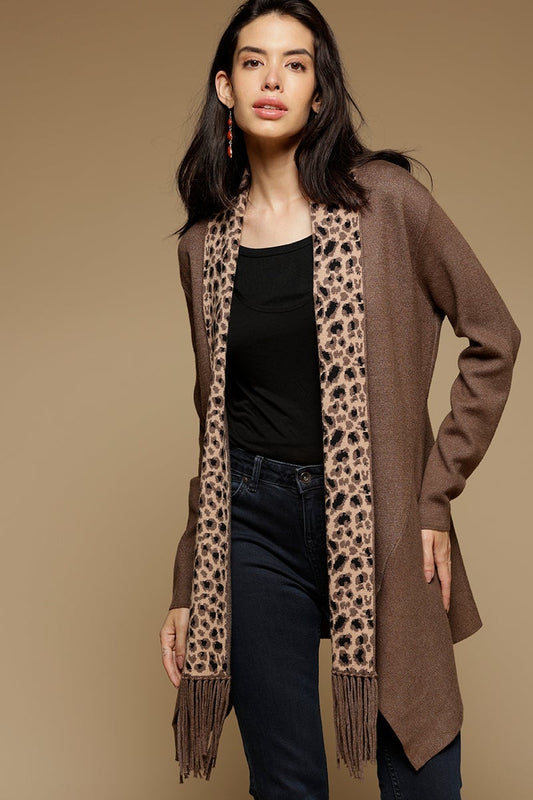 Coffee Regular Length Long Sleeves Front Open Solid Acrylic Cape
