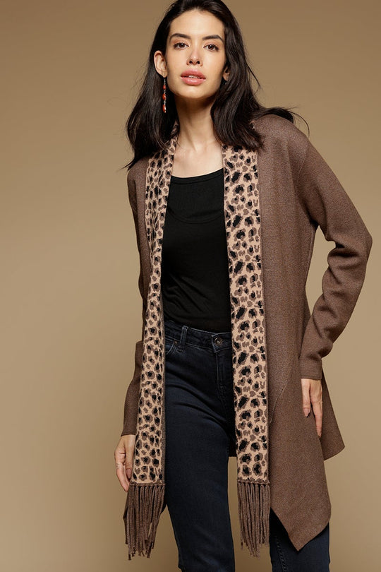 Coffee Regular Length Long Sleeves Front Open Solid Acrylic Cape