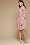 Onion Pink Above Knee Length KeyHole Neck Polyester Chiffon Dress