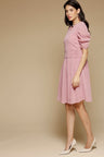 Onion Pink Above Knee Length KeyHole Neck Polyester Chiffon Dress
