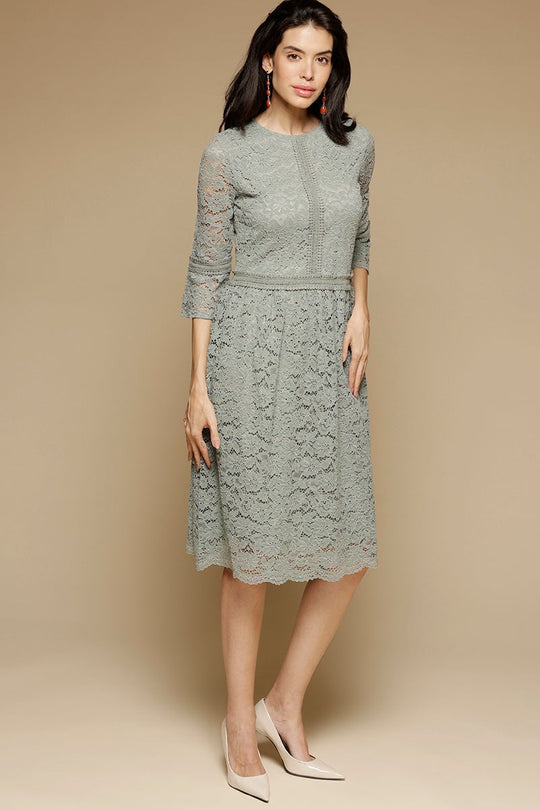 Sage Knee Length Round Neck Polyester Chiffon Dress