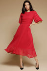 Black Midi Length Round Neck Polyester Dress