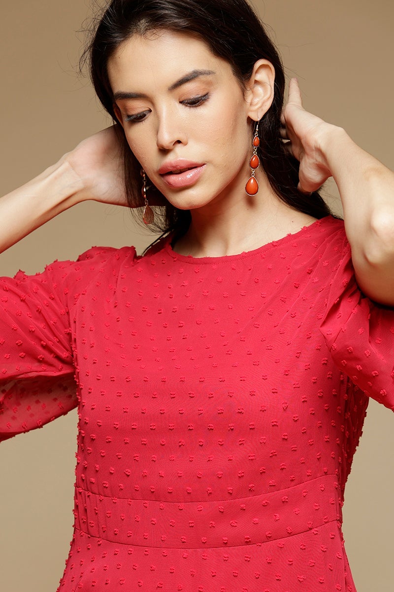 Black Midi Length Round Neck Polyester Dress