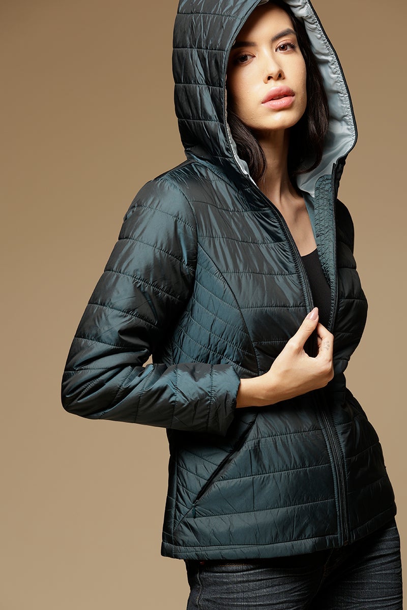 Bottle Green Regular Length Full Sleeves Hoodies Polyester Jacket
