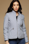 Blue Fog Regular Length Full Sleeves Stand Collar Polyester Jacket