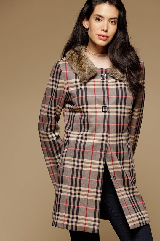 Khaki Long Length Full Sleeves Round Neck Suede Jacket