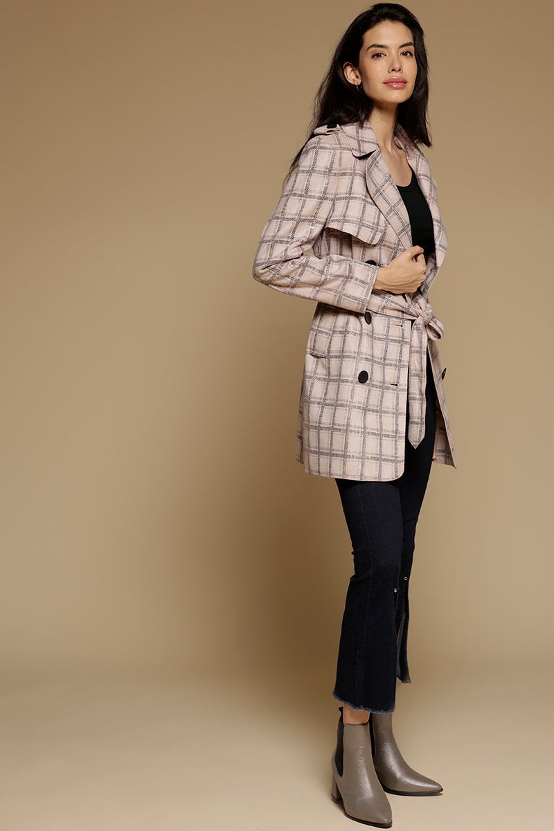 Beige Long Length Full Sleeves Collar Neck Suede Jacket