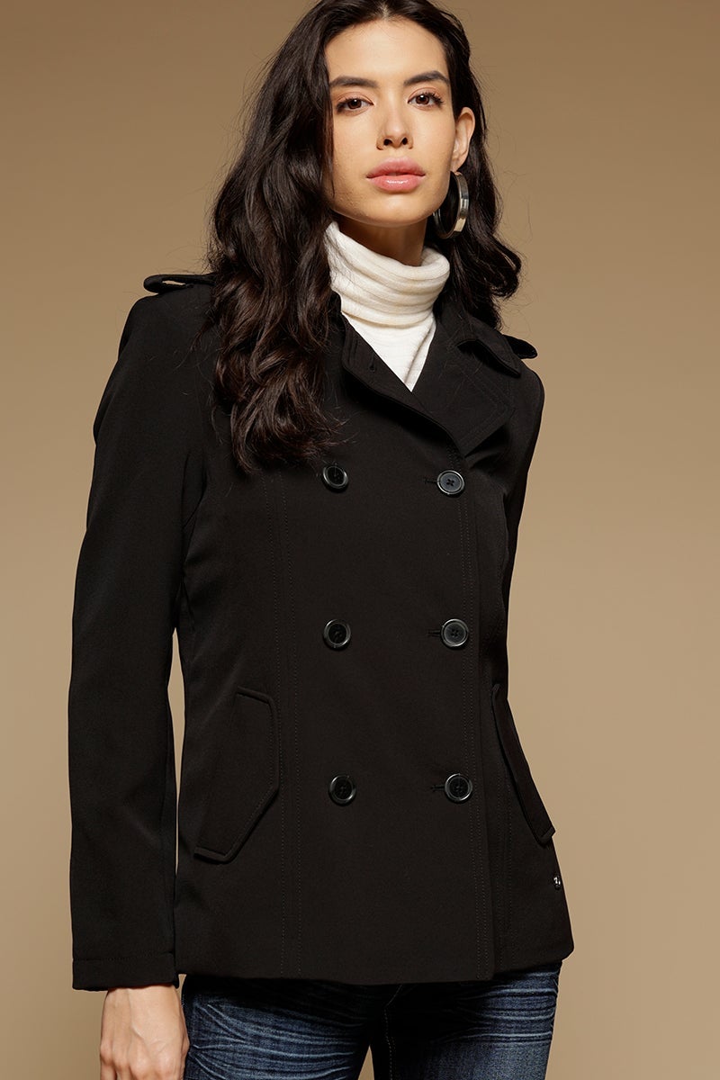 Black Regular Length Full Sleeves Collar Neck Polyester Jacket