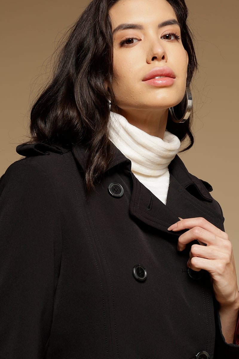 Black Regular Length Full Sleeves Collar Neck Polyester Jacket