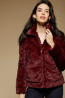 Wine Regular Length Full Sleeves Collar Neck Polyester Jacket