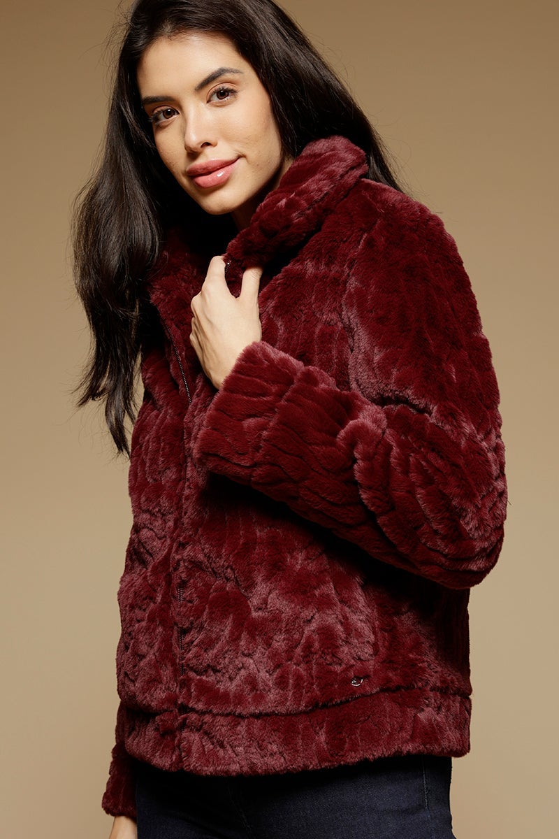 Wine Regular Length Full Sleeves Collar Neck Polyester Jacket