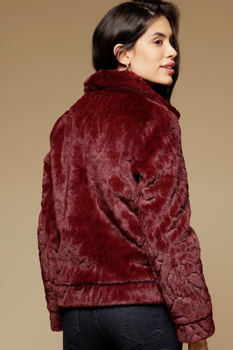 Wine Regular Length Full Sleeves Collar Neck Polyester Jacket