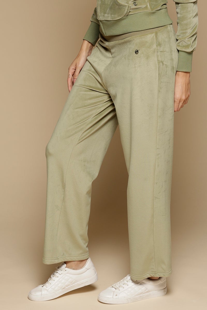 Mint Green Solid Polyester Mid Rise Pant