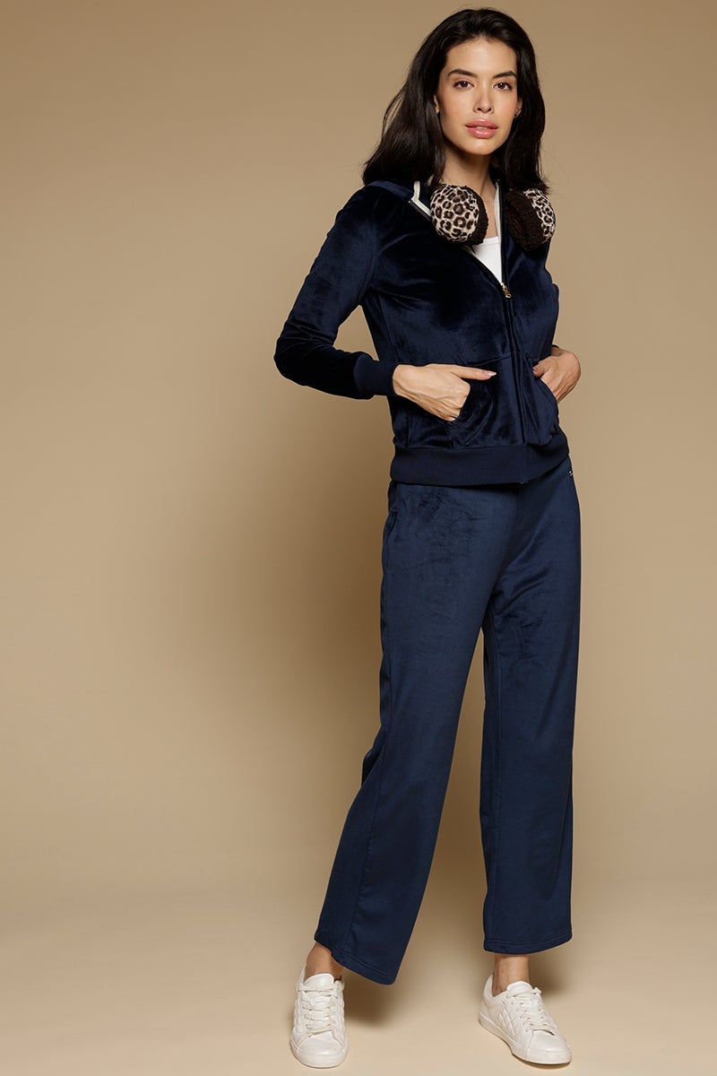 Navy Solid Polyester Mid-Rise Pant