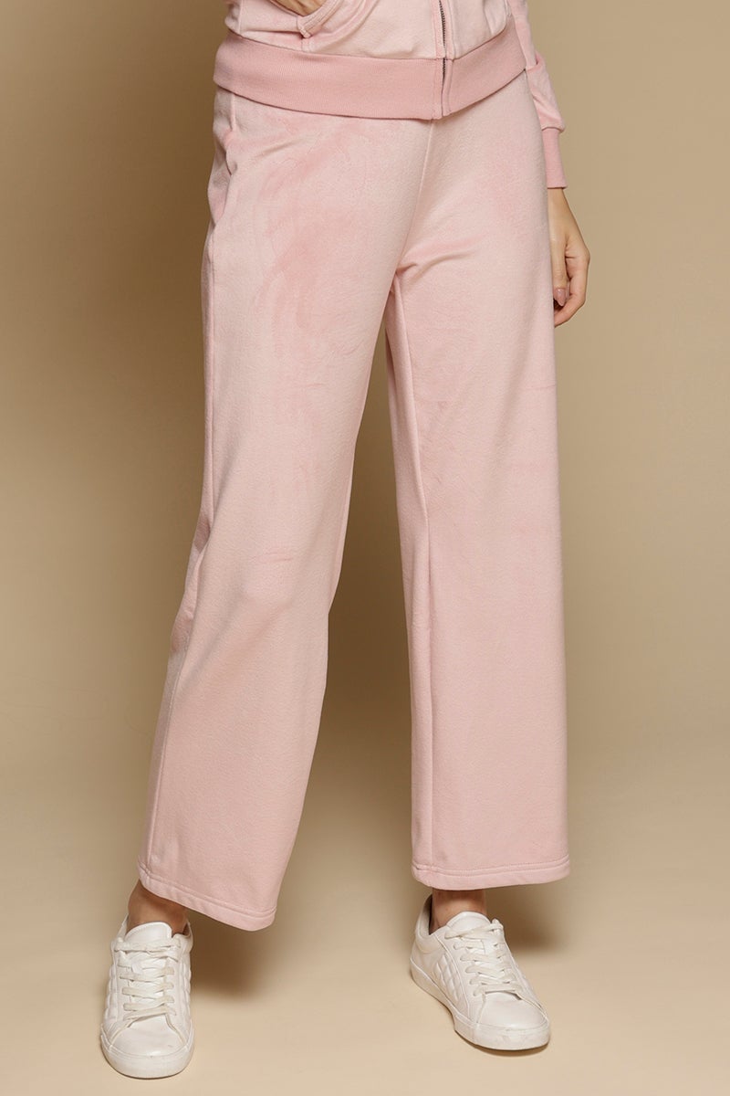 Pink Solid Polyester Mid Rise Pant