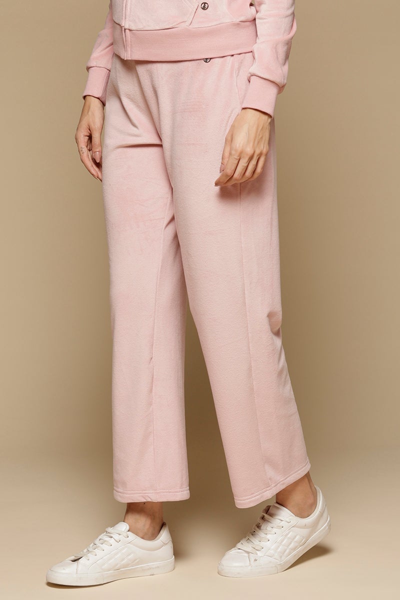 Pink Solid Polyester Mid Rise Pant