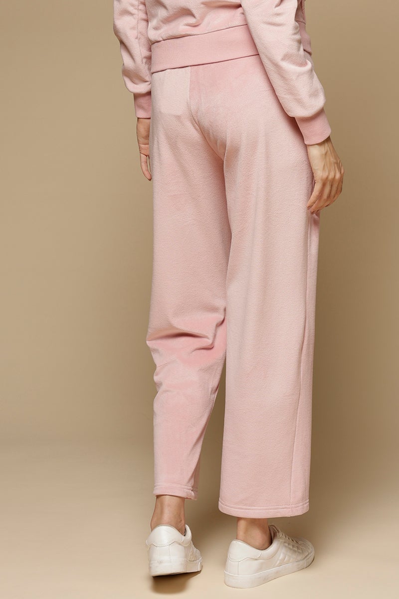 Pink Solid Polyester Mid Rise Pant