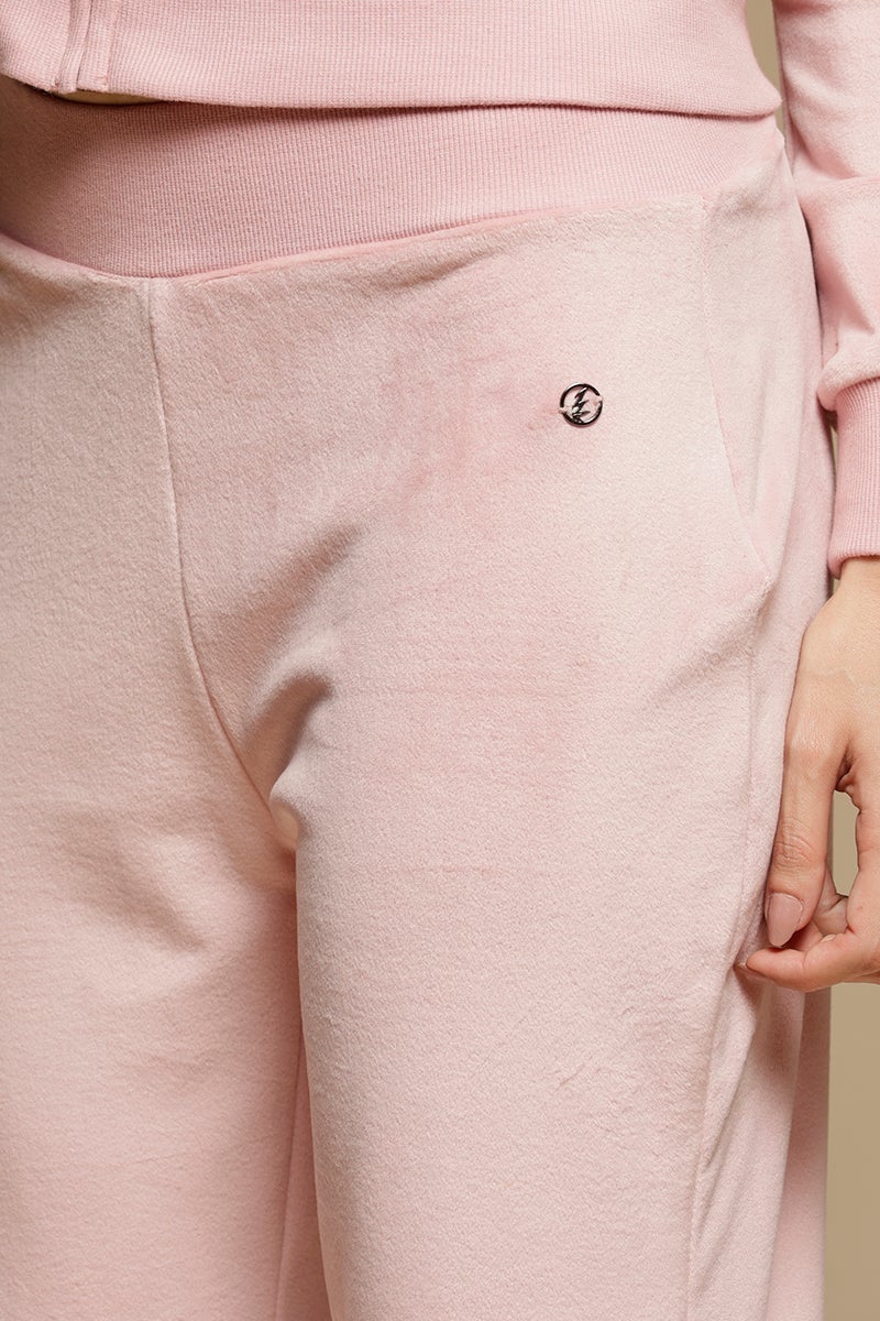 Pink Solid Polyester Mid Rise Pant