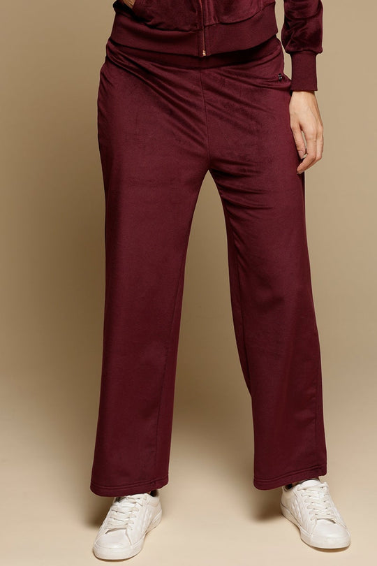Wine Solid Polyester Mid-Rise Pant