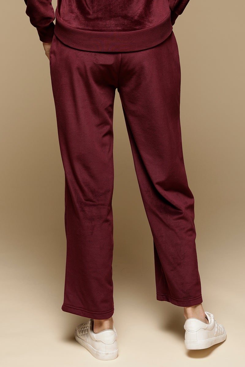 Wine Solid Polyester Mid-Rise Pant