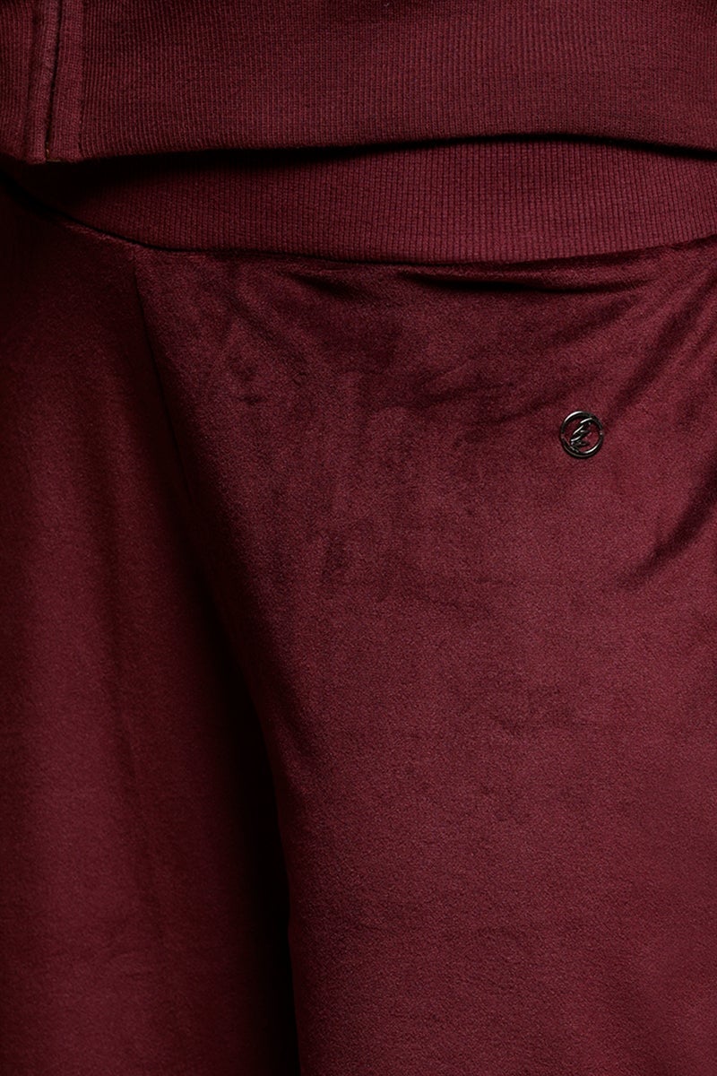 Wine Solid Polyester Mid-Rise Pant