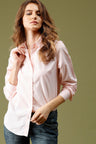 Pink Medium Length Shirt Collar Solid Cotton Shirt