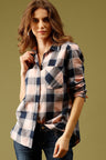 Pink Medium Length Shirt Collar Checked Cotton Shirt