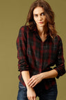 Red Medium Length Shirt Collar Checked Cotton Shirt