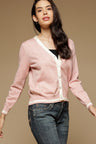 Pink Medium Length Long Sleeves V-Neck Acrylic Solid Sweater