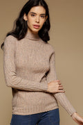 Beige Medium Length Long Sleeves Round-Neck Acrylic Solid Sweater