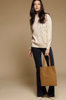 Beige Medium Length Long Sleeves Round Neck Acrylic Solid Sweater