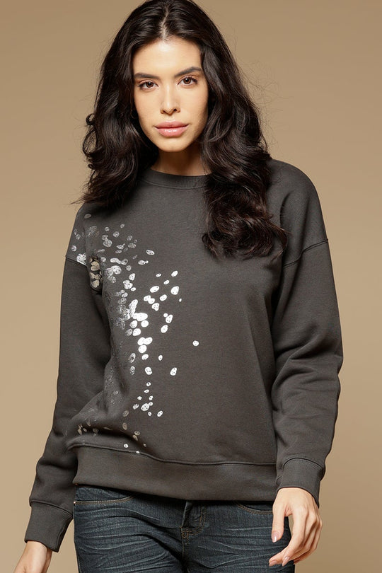 Dark Grey Regular Length Long Sleeves Round Neck PolyCotton SweatShirt