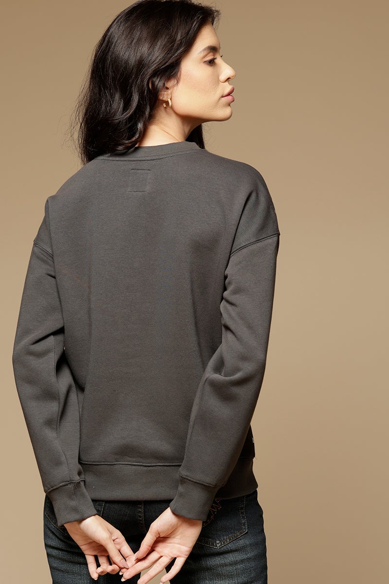 Dark Grey Regular Length Long Sleeves Round Neck PolyCotton SweatShirt