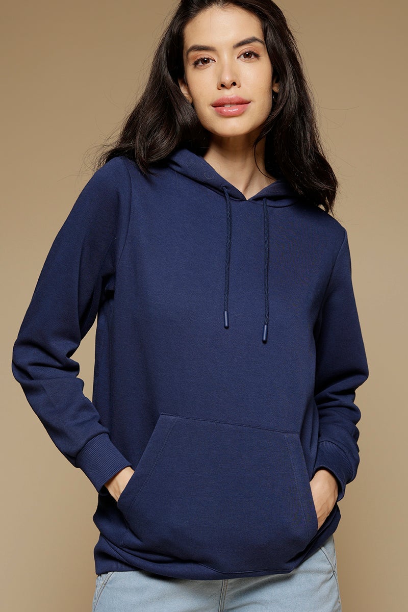 Blue Depth Regular Length Long Sleeves PolyCotton Hoodies SweatShirt