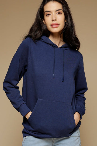 Blue Depth Regular Length Long Sleeves PolyCotton Hoodies SweatShirt