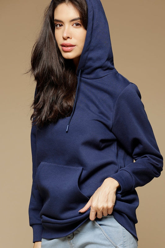 Blue Depth Regular Length Long Sleeves PolyCotton Hoodies SweatShirt