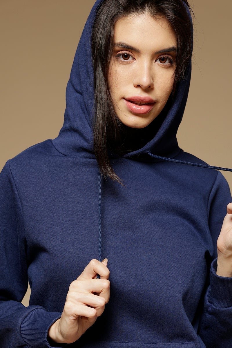 Blue Depth Regular Length Long Sleeves PolyCotton Hoodies SweatShirt