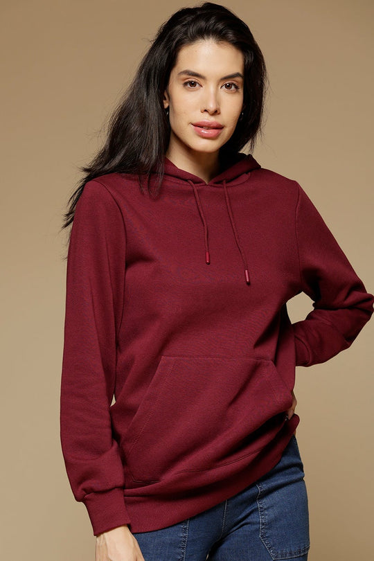 Burgandy Regular Length Long Sleeves PolyCotton Hoodies SweatShirt