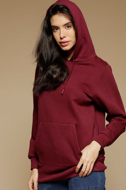 Burgandy Regular Length Long Sleeves PolyCotton Hoodies SweatShirt