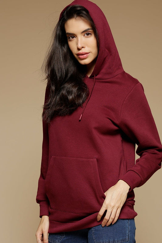 Burgandy Regular Length Long Sleeves PolyCotton Hoodies SweatShirt