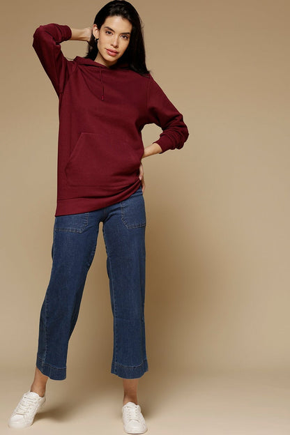 Burgandy Regular Length Long Sleeves PolyCotton Hoodies SweatShirt
